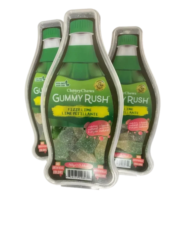 Gummy Rush Fizzy Lime Bottles Candy (CANADA) - Caramelle Morbide gusto Lime a forma di Bottiglia (160g)