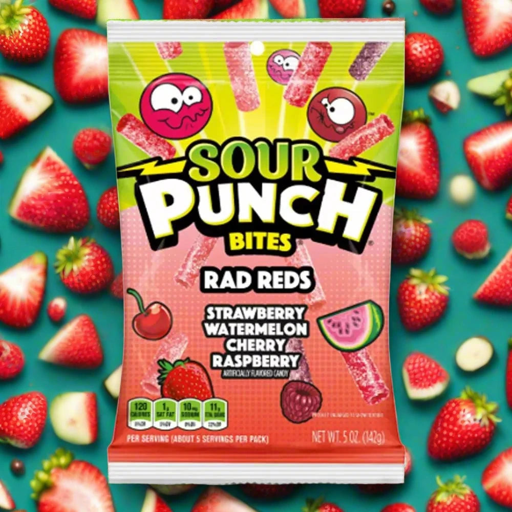 Sour Punch Bites Rad Reds (USA) - Caramelle Morbide Leggermente Aspre Gusto Frutta Rossa [142g]