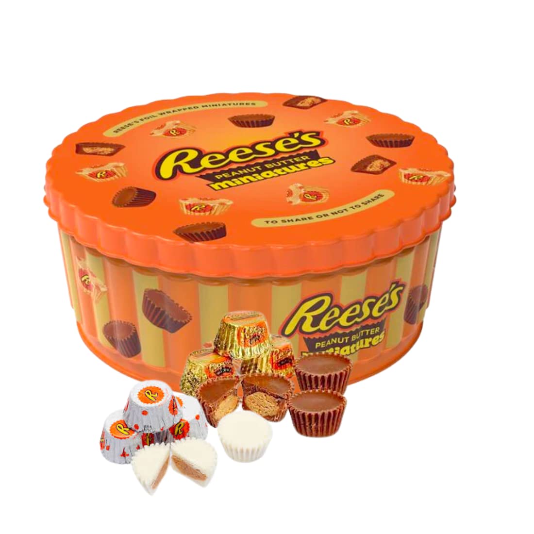 Reese’s Peanut Butter Cups Gift Tin (USA) - Confezione in Metallo a forma di Tartina Reese's con mini Reese's al Latte e Bianco (309g)