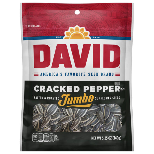 David Jumbo Sunflower Seeds Cracked & Pepper USA - Semi di girasole aromatizzati al pepe e sale (149g) bundle gluten-free salato