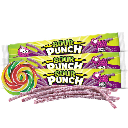 Sour Punch Grape Straws USA - Caramelle morbide aspre gusto Uva (57g) candy online halal