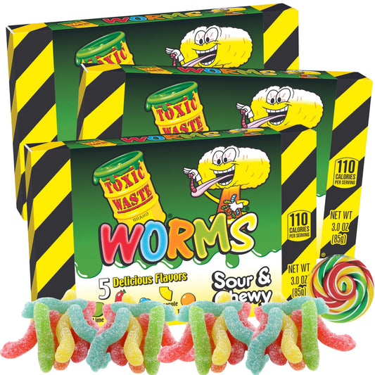 Toxic Waste Worms Theatre Box Sour & Chewy USA - Caramelle gommose acide a forma di vermetti (85g)