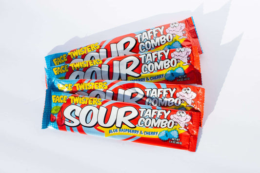 Face Twisters Sour Taffy Combo Blue Raspberry & Cherry (40g) caramelle