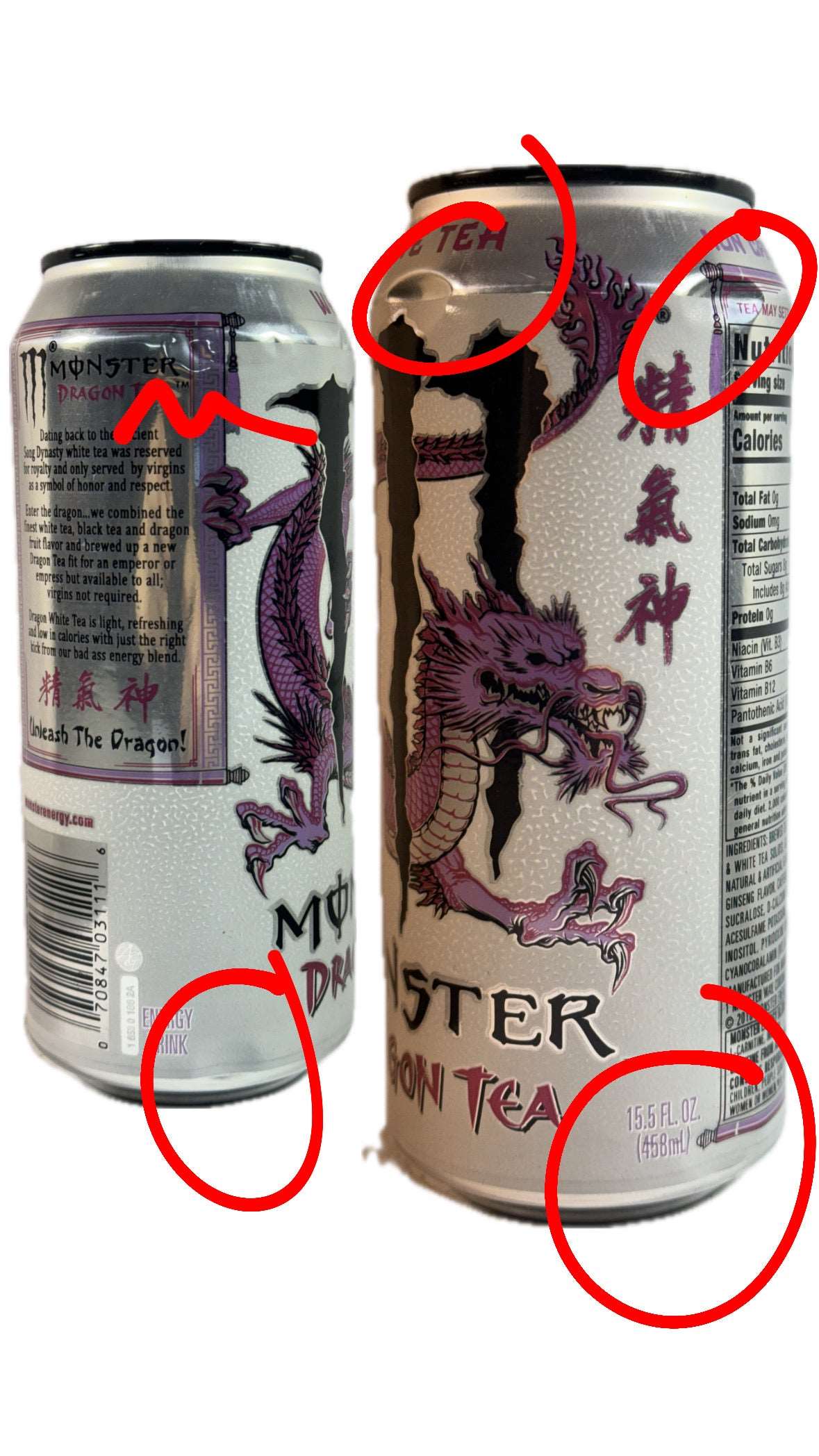 Monster Energy Dragon Tea White Dragon - USA - SKU: 0919 Misprinted **dents B rare