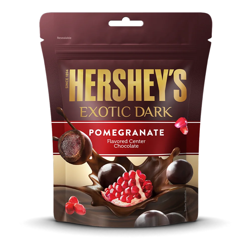 Hershey's Exotic Pomegranate (Indonesia) - Cioccolatini al Latte con ripieno di Melograno e rivestimento di Cioccolato Fondente (100g)