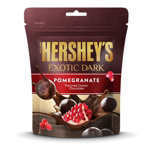 Hershey's Exotic Pomegranate (Indonesia) - Cioccolatini al Latte con ripieno di Melograno e rivestimento di Cioccolato Fondente (100g)