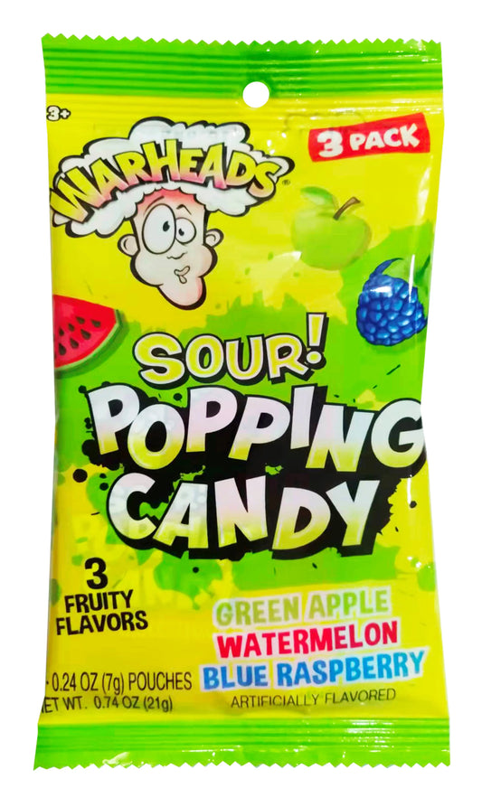 Warheads Sour Popping Candy 3 - Pack USA - Caramelle scoppiettanti frizzanti acide alla frutta (21g) bundle candy online