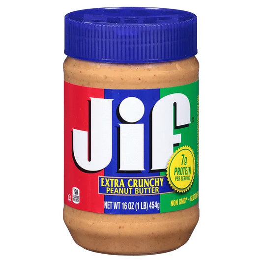 Jif Peanut Butter Crunchy USA - Burro di arachidi originale con pezzi di arachidi (454g) bundle dolce gluten-free