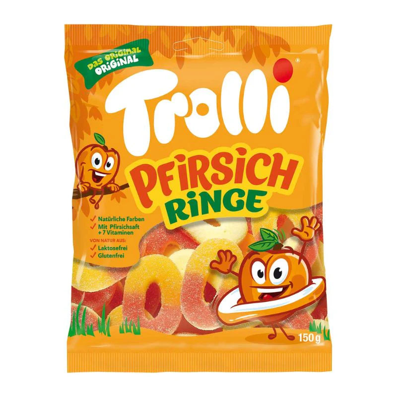 Trolli Peach Rings - Caramelle morbide zuccherate a forma di anello gusto pesca(100g)