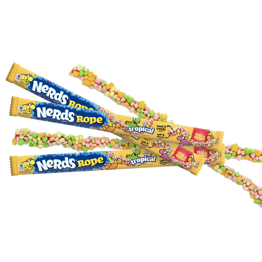 Nerds Rope Tropical - Caramella gommosa alla frutta ricoperta di caramelline fruttate tropicali (26g) bundle candy online