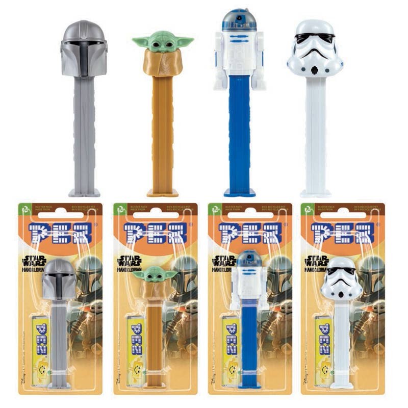 Pez Star Wars Mandalorian - Distributore di caramelle fruttate con doppia ricarica a forma dei personaggi di Star Wars (17g)