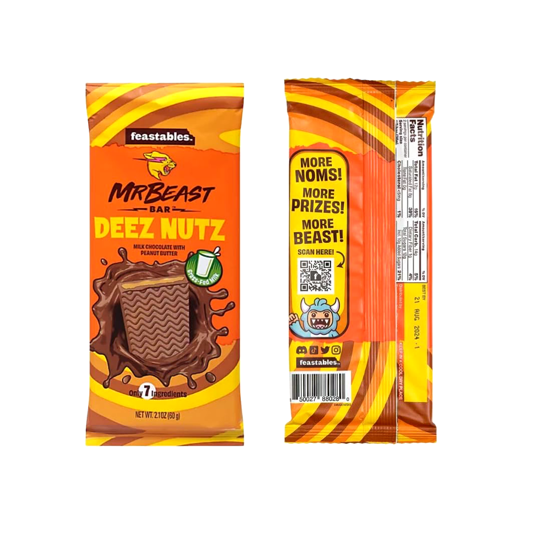 Mr Beast Chocolate Bar Deez Nutz - Milk Chocolate with Peanut Butter (60g)