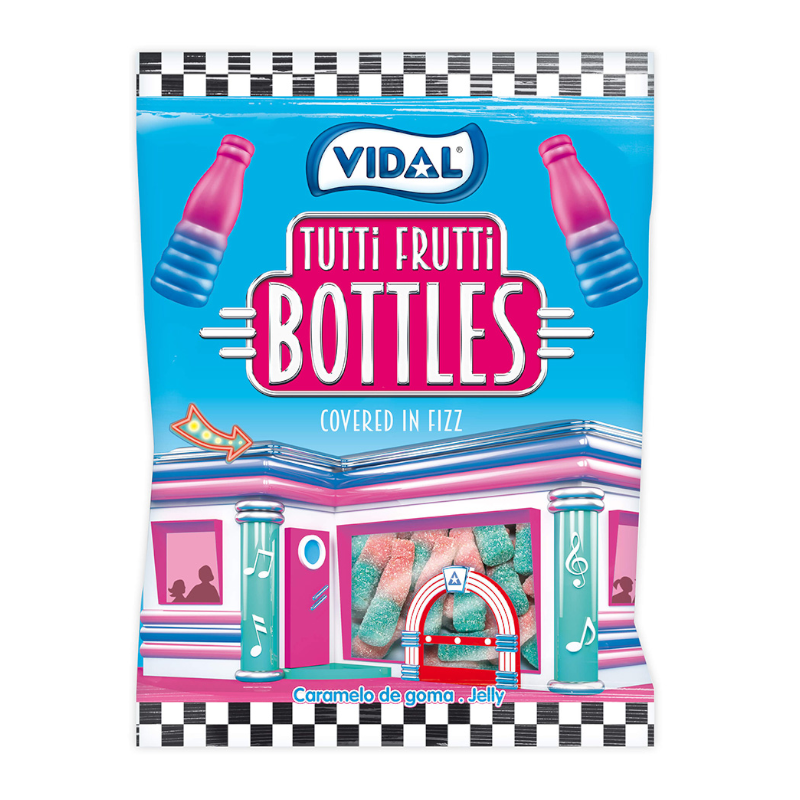 Vidal Tutti Frutti Bottles  - Caramelle morbide fruttate a forma di bottiglietta (90g)